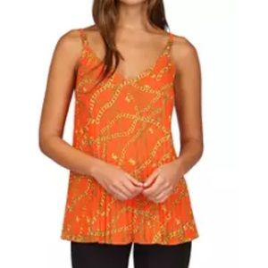 Micheal Kors size  XL Orange chain print pleated swing camisole with gold NWT